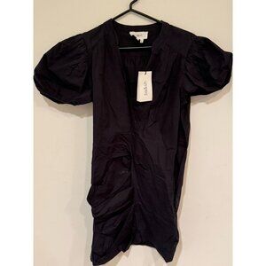 Ba&Sh Black Cotton Ruched Puff Sleeve Dress Size L